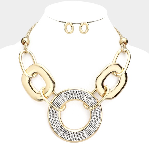 Rhinestone gold plated necklace and earring set. - Picture 1 of 4